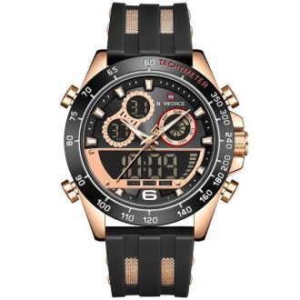   NAVIFORCE férfi karóra NF9188T, fekete-rosegold, szilikon szíj, WR30