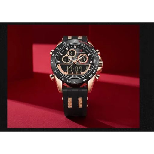NAVIFORCE férfi karóra NF9188T, fekete-rosegold, szilikon szíj, WR30