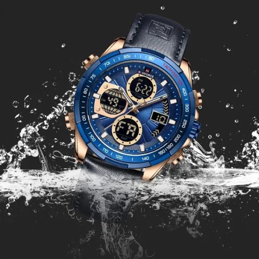 Naviforce férfi kvarc karóra, kék számlap, bőr szíj, ébresztő