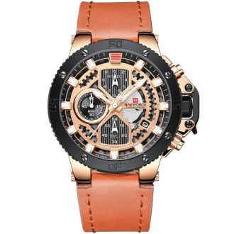   Naviforce NF9159 férfi karóra, bőr szíj, kronográf, fekete-rózsaarany