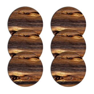 Kerek filc alátét szett, fa minta, 6 db, Ø33 cm, mosható