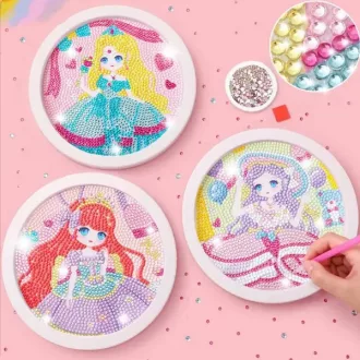   Gyémántszemes mozaikkép készlet, 20×20 cm, kerek keret, gyerekeknek