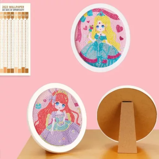 Gyémántszemes mozaikkép készlet, 20×20 cm, kerek keret, gyerekeknek