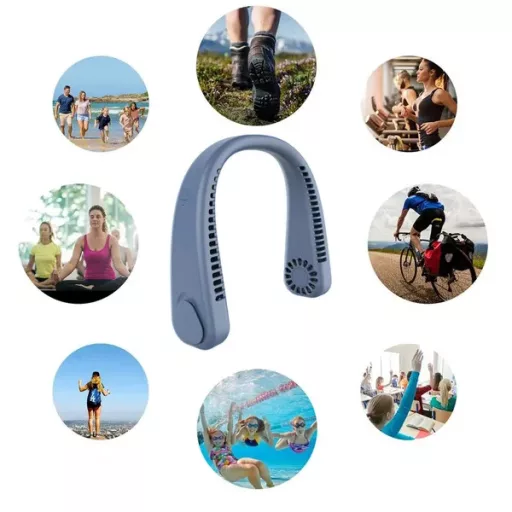 Hordozható nyakventilátor, mini USB-s, 1200 mAh, 3 fokozat, kék