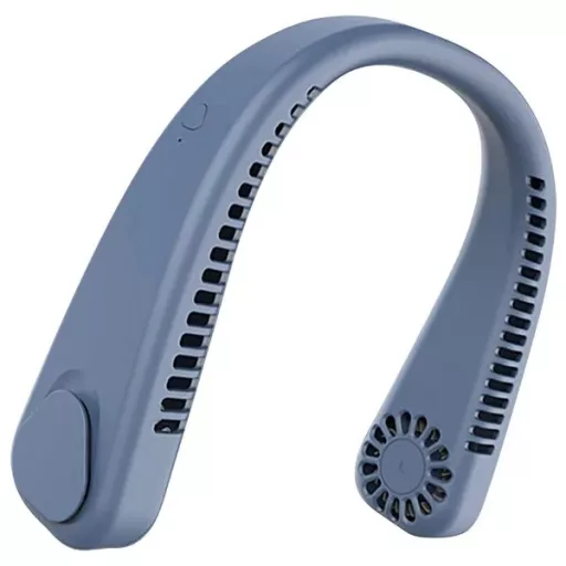 Hordozható nyakventilátor, mini USB-s, 1200 mAh, 3 fokozat, kék