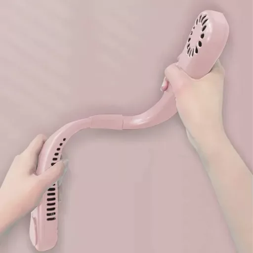 Hordozható nyak ventilátor, 3 sebesség, 1200 mAh akku, rózsaszín