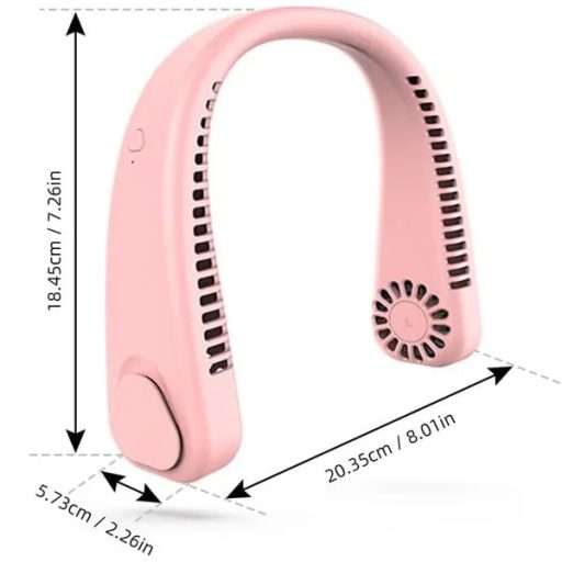Hordozható nyak ventilátor, 3 sebesség, 1200 mAh akku, rózsaszín