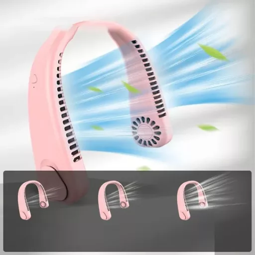 Hordozható nyak ventilátor, 3 sebesség, 1200 mAh akku, rózsaszín