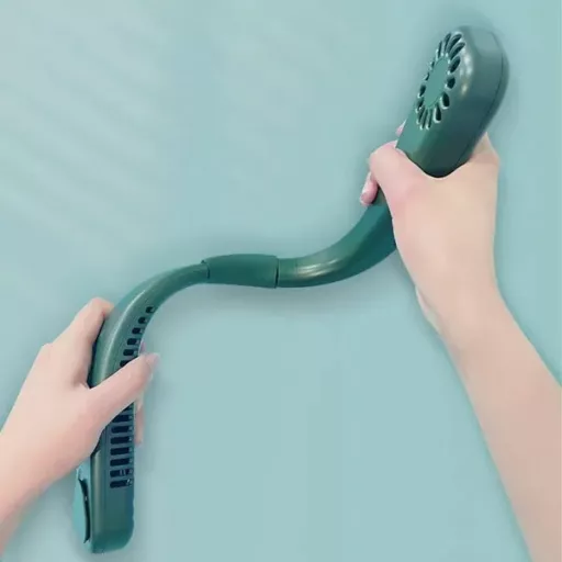 Hordozható USB nyakventilátor, 1200 mAh akku, 3 fokozat, zöld