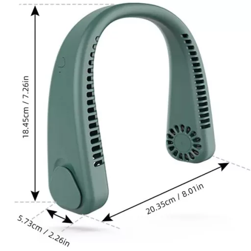 Hordozható USB nyakventilátor, 1200 mAh akku, 3 fokozat, zöld