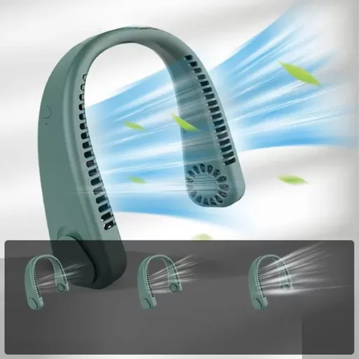 Hordozható USB nyakventilátor, 1200 mAh akku, 3 fokozat, zöld