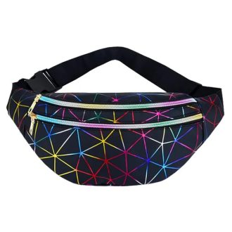   Unisex fekete övtáska, 3 cipzáras rekesz, állítható pánt, eco bőr