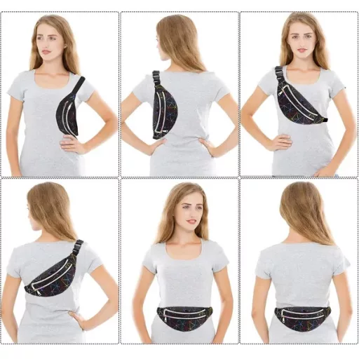 Unisex fekete övtáska, 3 cipzáras rekesz, állítható pánt, eco bőr