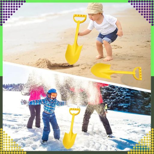 Nagy műanyag homoklapát gyerekeknek, fa nyéllel, sárga, 51 cm