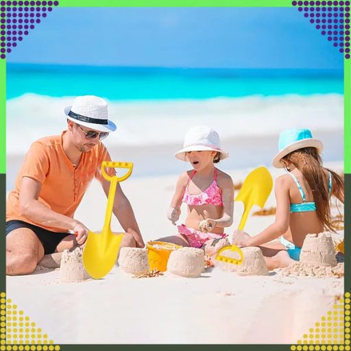 Nagy műanyag homoklapát gyerekeknek, fa nyéllel, sárga, 51 cm