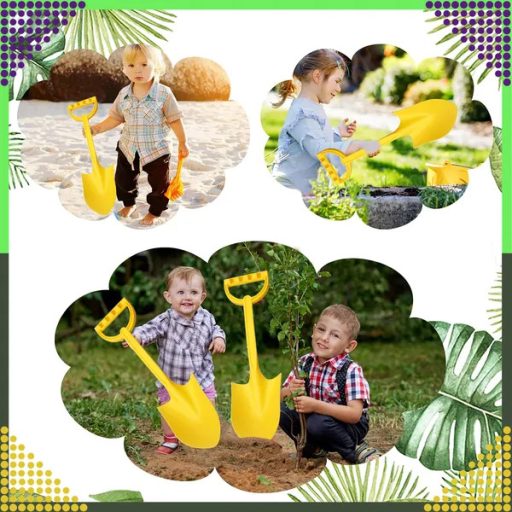 Nagy műanyag homoklapát gyerekeknek, fa nyéllel, sárga, 51 cm