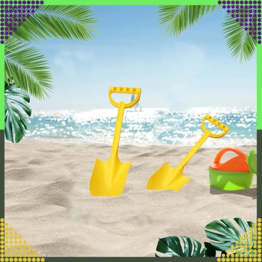 Nagy műanyag homoklapát gyerekeknek, fa nyéllel, sárga, 51 cm