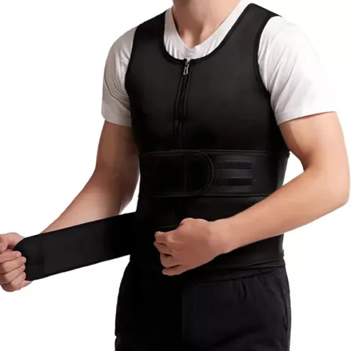 Fekete férfi neoprén szaunamellény, fogyasztó fitnesz, M méret