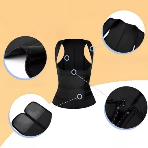 Női neopren szauna hatású fitness mellény, M, fekete
