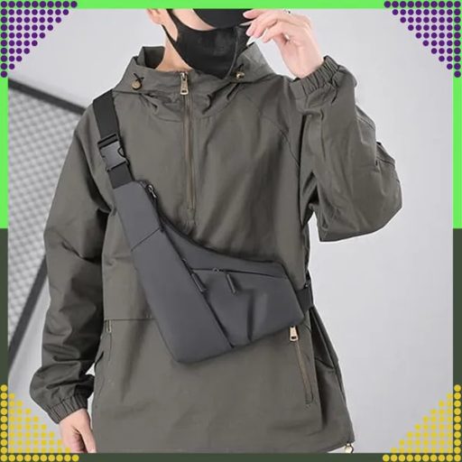 Szürke uniszex sport övtáska/oldaltáska, vízlepergető poliészter, 32×23 cm