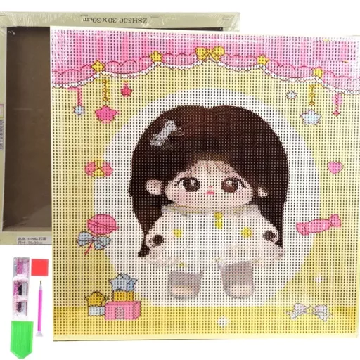 Gyémántszemes kirakó készlet 30×30 cm, anime kép, keretre feszített vászon