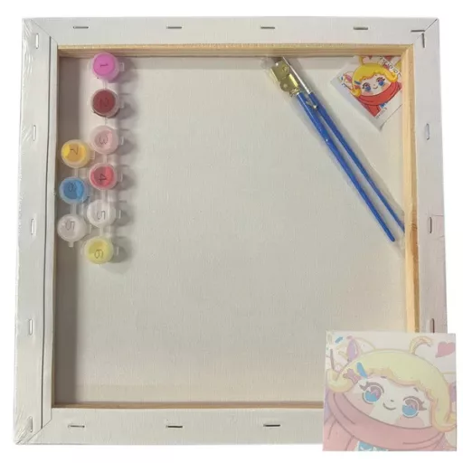 Számozott kifestő készlet fa keretben, ecsetekkel, 30×30 cm, gyerekeknek