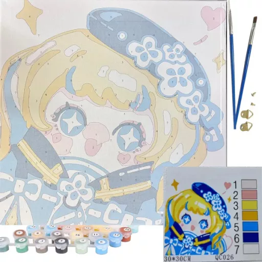 Számozott kifestő készlet fa keretben, ecsetekkel, 30×30 cm, gyerekeknek