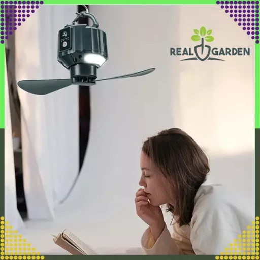 Hordozható 2-az-1-ben sátor- és plafon ventilátor LED lámpával, USB, 5200 mAh