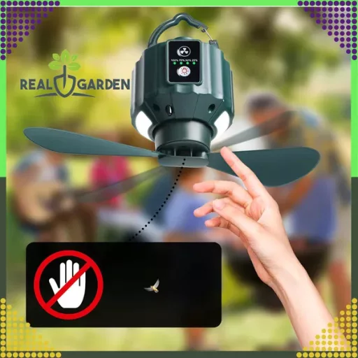 Hordozható 2-az-1-ben sátor- és plafon ventilátor LED lámpával, USB, 5200 mAh