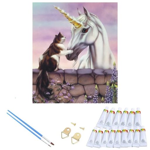 DIY számozott festőkészlet kerettel – Unikornis, 30×40 cm, ecsetekkel