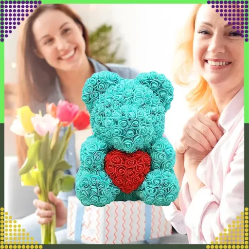 Habrózsa maci 40 cm – örökké tartó rózsákból, romantikus ajándék