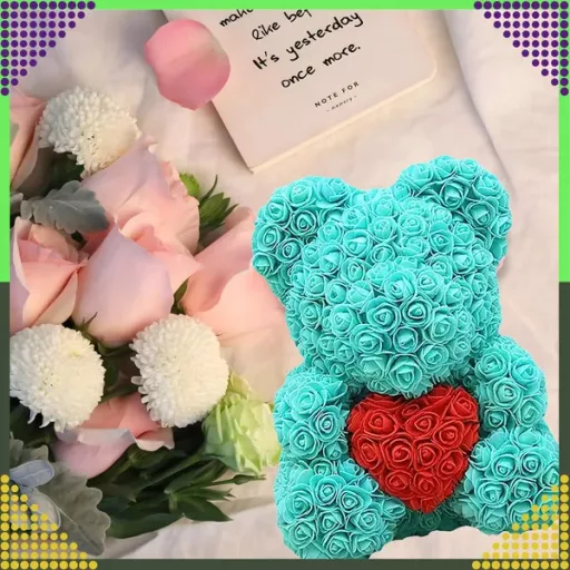 Habrózsa maci 40 cm – örökké tartó rózsákból, romantikus ajándék