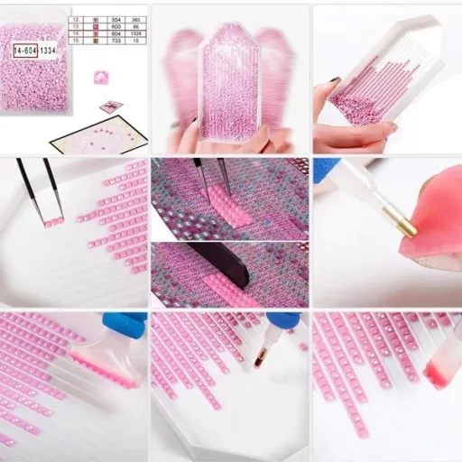 Gyémántszemes kirakó készlet 15×20 cm, fehér asztali állvánnyal, gyerekeknek