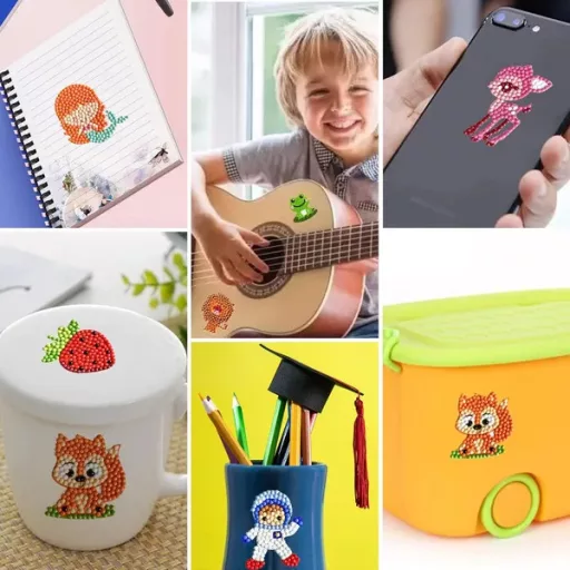 5D gyémántszámfestő matricakészlet gyerekeknek, kaktusz, 8 db