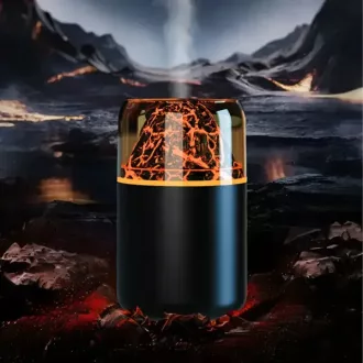   Aromaterápiás LED ultrahangos párásító tűzhatású vulkán dizájnnal, USB