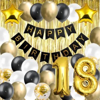   18. születésnapi fekete-arany lufi és függöny dekor szett, 100 db