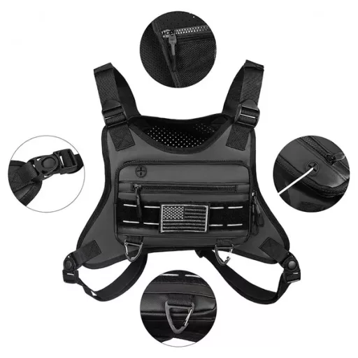 Mellkasi lopásgátló taktikai sporttáska, vízálló 600D nylon futáshoz