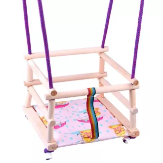   Színes bükkfa gyerekhinta párnával, 26×26 cm, 20 kg teher