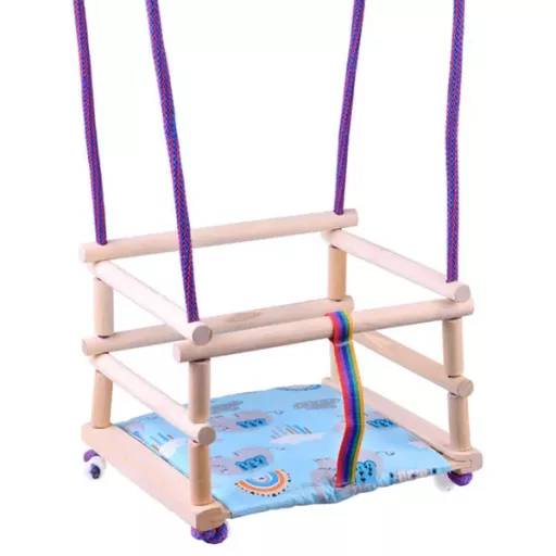 Színes bükkfa gyerekhinta párnával, 26×26 cm, 20 kg teher