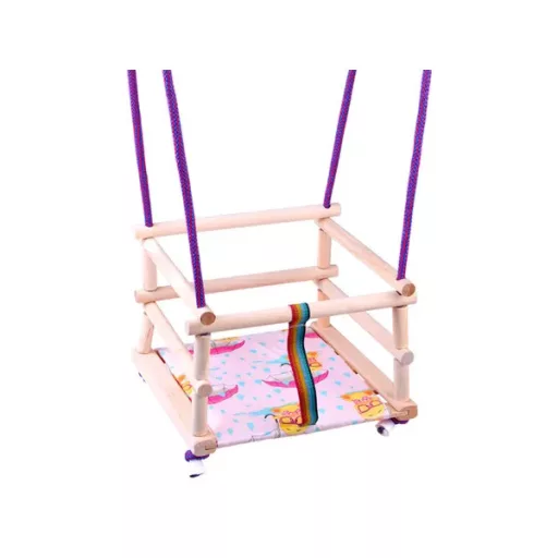 Színes bükkfa gyerekhinta párnával, 26×26 cm, 20 kg teher