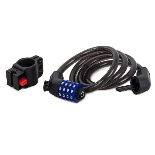 Kerékpár zár kódos, 100 cm x 12 mm acélkábel, tartóval