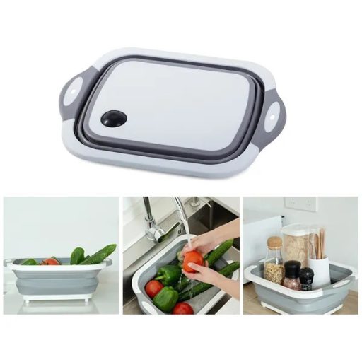 Összecsukható szilikon mosogatótál és vágódeszka leeresztővel, 5 l