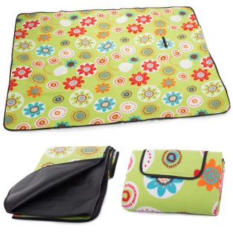   Összecsukható piknik takaró 150×200 cm, vízálló, fogantyús, zöld virágos