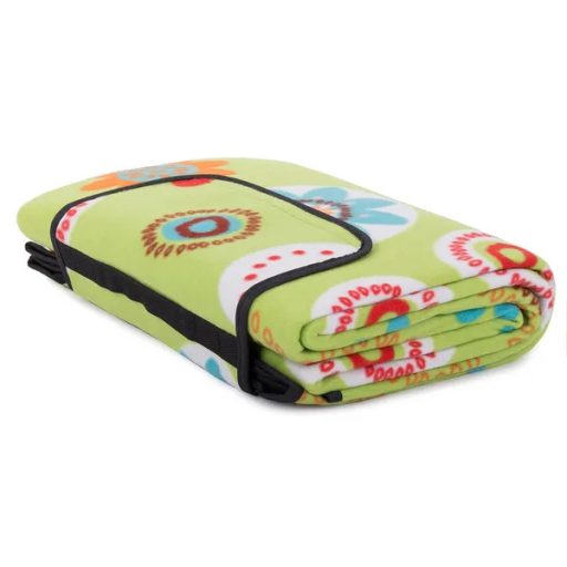 Összecsukható piknik takaró 150×200 cm, vízálló, fogantyús, zöld virágos