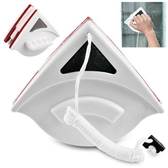   Kétoldalas, mágneses ablakmosó biztonsági zsinórral, 12x12x15 cm, fehér-piros