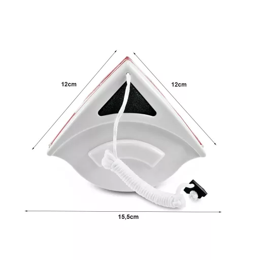 Kétoldalas, mágneses ablakmosó biztonsági zsinórral, 12x12x15 cm, fehér-piros