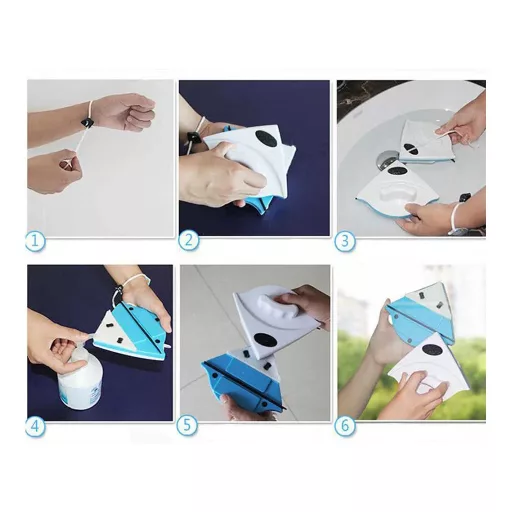 Kétoldalas, mágneses ablakmosó biztonsági zsinórral, 12x12x15 cm, fehér-piros