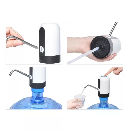 Elektromos vezeték nélküli vízadagoló 18,9 l űrtartalmú palackokhoz, 4 W, USB, fehér-fekete