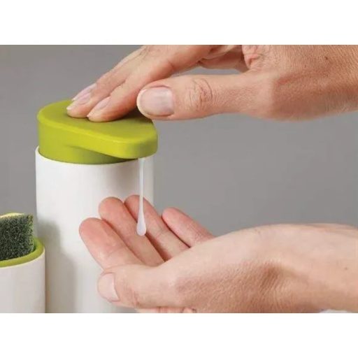 Fehér-zöld mosogatószer-adagoló és szivacstartó, 18×6×16 cm
