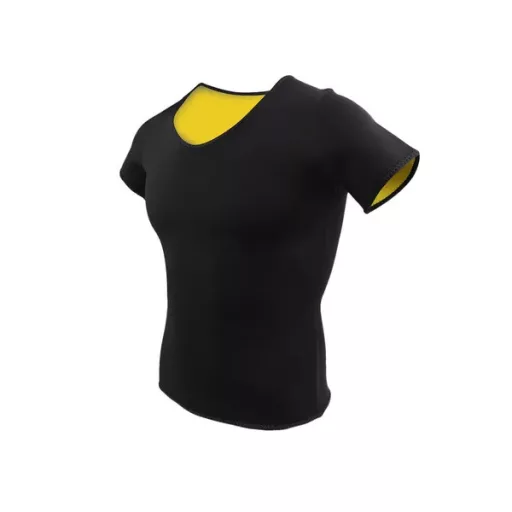 Női neoprene karcsúsító rövid ujjú sportpóló, fekete, XL méret
